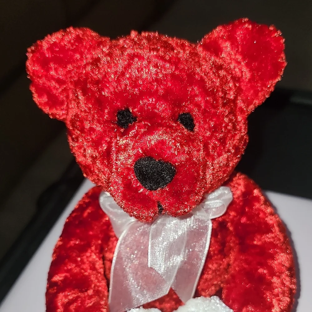 Plush Red Teddy Bear with White Heart and bow Valentine's Bear Stuffed Animal